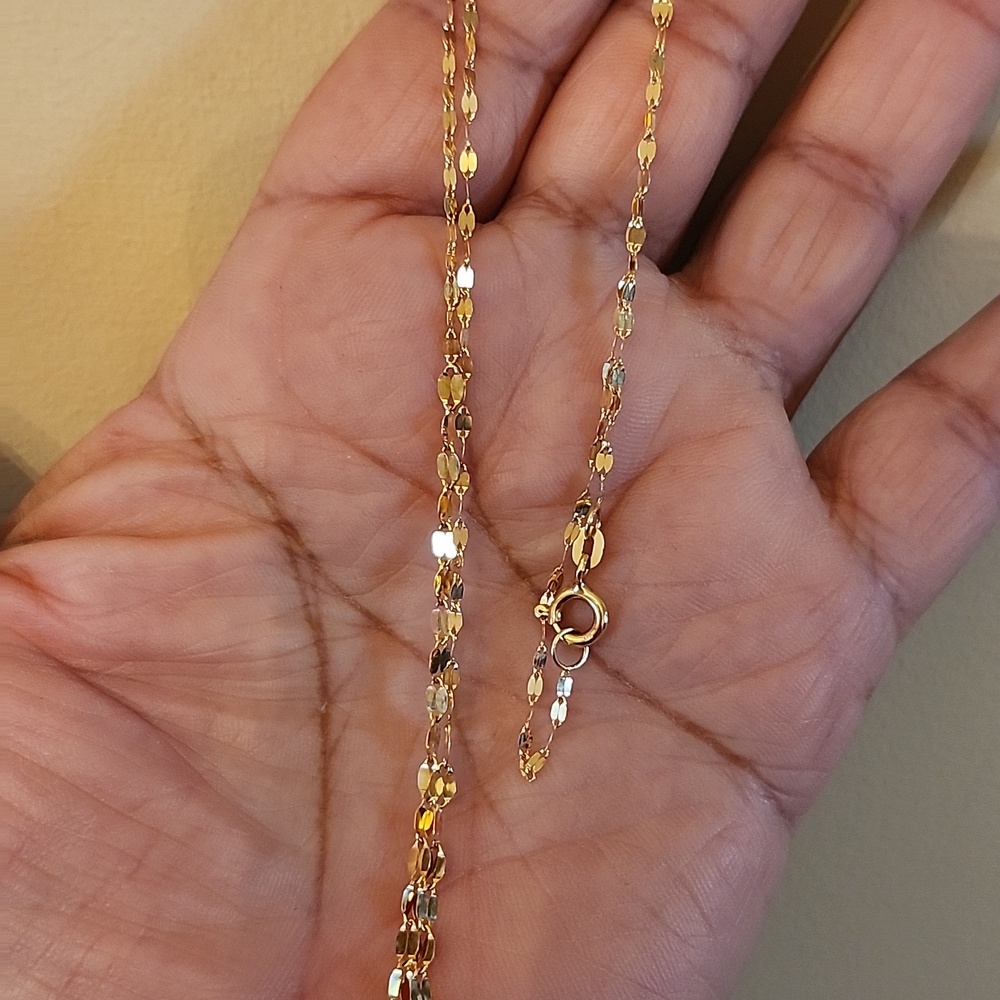 14K Solid Gold Sparkle Chain Necklace Diamond Cut Glitter ... 18'